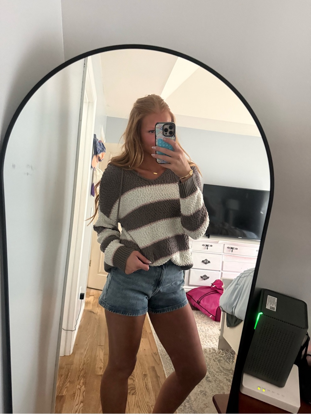 Maurices Striped V-Neck Sweater in Cream and Taupe